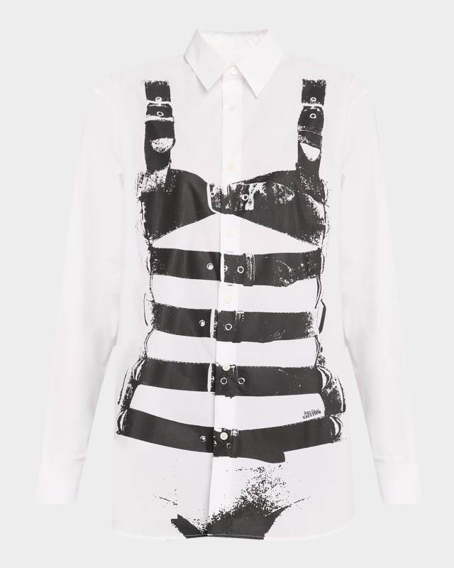 Buckle Bodysuit Trompe L'oeil Cotton Popeline Shirt